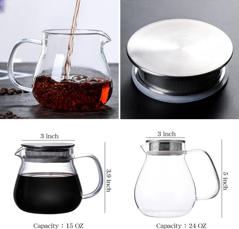 IwaiLoft Glass Teapot with Removable Stainless Steel Filter, Stovetop & Microwave Safe, 15OZ