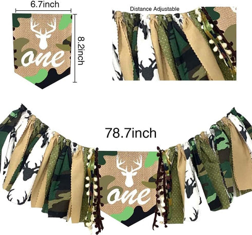 1st XCKALI Jungle Hunting High Chair Birthday Theme Banner Birthday High Chair One Camouflage Decoration Party Baby