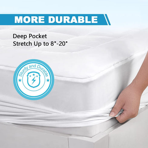 Twin Mattress Pad Cover with Stretches to 18” Deep Pocket, Fits Up to 8”-21” Cooling White Bed Topper, Down Alternative