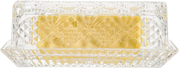 Glass Butter Dish with Lid,Large Deep Covered Butter Dish,Clear Crystal Glass Butter