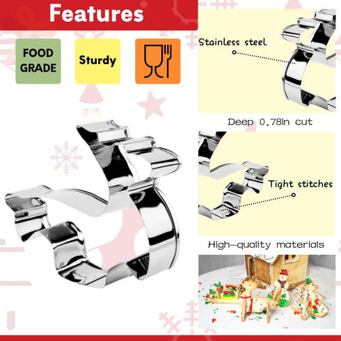 KAISHANE 3D Christmas Cookie Cutter Set - 8 Piece Holiday Biscuit Cutters - Snowman, Christmas Tree, Reindeer, Sled