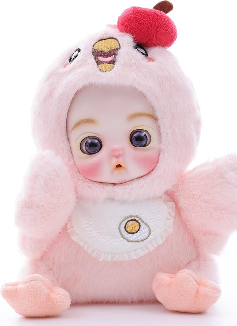 6" Hand-Painted Porcelain Face Doll with Acrylic Cotton Body, Small Ceramic Collectible Doll for Shelf & Desk Decor