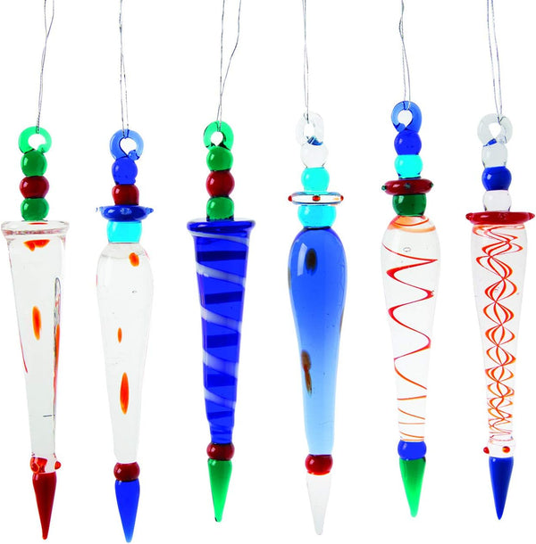 12 Pieces Glass Icicle Christmas Ornaments - Multi Color Decorative Hanging Ornaments for Tree, Window or Chandelier