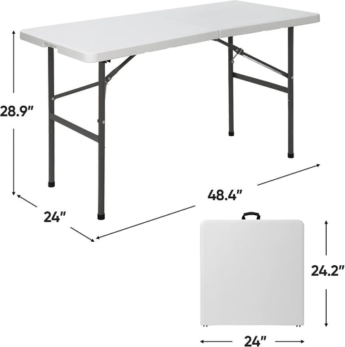 4ft ZENY Portable Folding Table Plastic Indoor Outdoor Picnic Party Camp Dining Table with Handle, White