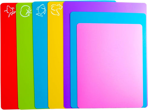 Flexible Cutting Board Mats - Plastic Cutting Boards for Kitchen Cooking, Dishwasher Safe Set of 7 Pcs