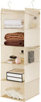 MAX Houser 5 Shelf Hanging Closet Organizer, Foldable Cloth Shelves with 4 Side Pockets, Space Saver - Beige