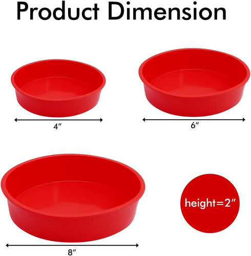 Round Cake Pans Silicone Molds for Baking - Red, Set of 3, Nonstick & Quick Release Baking Pans (4 Inch, 6 Inch, 8 Inch)