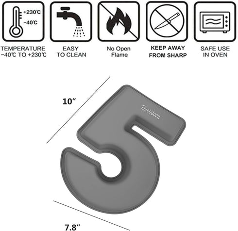 3D Silicone Cake Pans, Large Number Cake Mould for Birthday, Wedding, Anniversary, 10 Inch Number of 5 Gray
