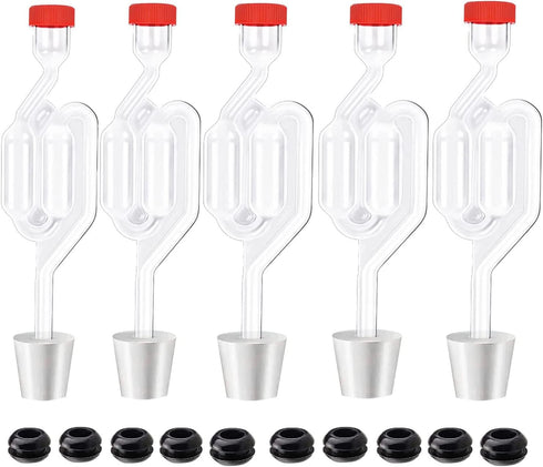 Zazolyne 5ct. S-Shape Airlock with #6 Stopper and Grommets, Bubble Fermentation Airlock for Brewing Wine Making