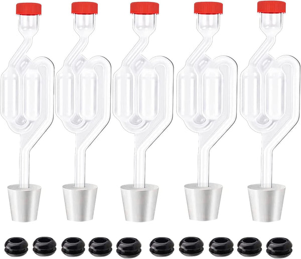 Zazolyne 5ct. S-Shape Airlock with #6 Stopper and Grommets, Bubble Fermentation Airlock for Brewing Wine Making