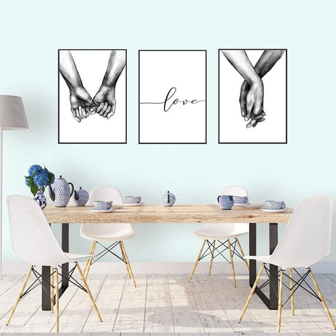 16"x20" Love and Hand in Hand Wall Art Canvas Print Poster, Set of 3 Unframed Black and White Couples Sketch Decor
