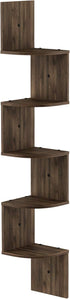 5-Tier Furinno Rossi Wall Mount Floating Corner Shelf, Radial, Columbia Walnut