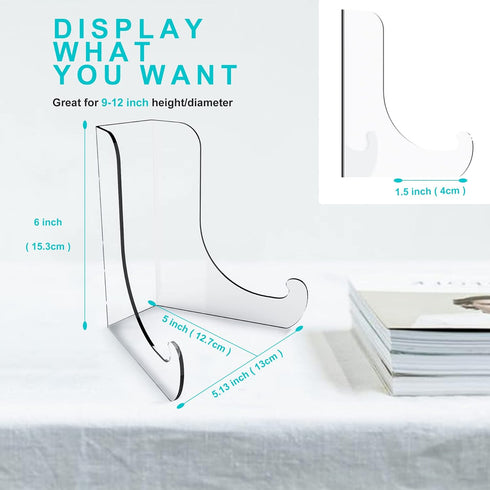 Flat Back Acrylic Plate Stand, 6 Inch 2PC Clear Display Easel, Clear Tablet Holder for Displaying