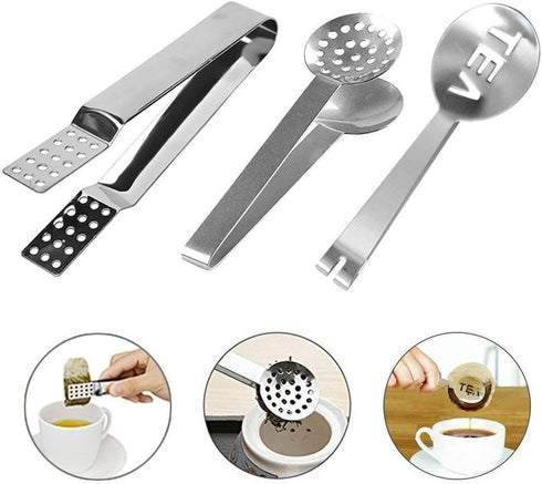4 Pcs Stainless Steel Tea Bag Tongs, Teabag Squeezer Strainer Holder, Mini Sugar Clip Kitchen Bar Tools