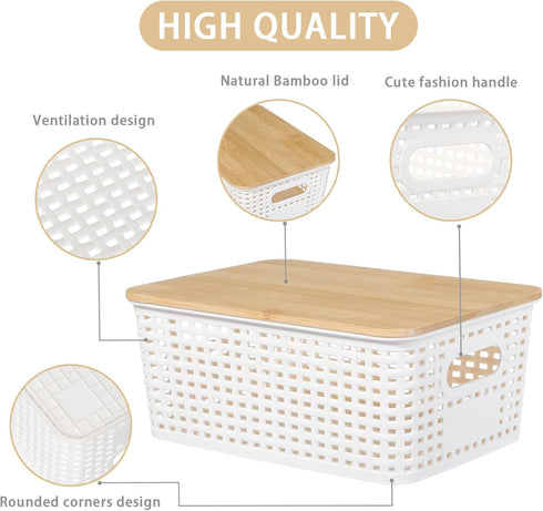 PENGKE 6 Pack Plastic Storage Bins with Lid, Stackable Organizing Container Baskets for Shelves, Drawers, and Office
