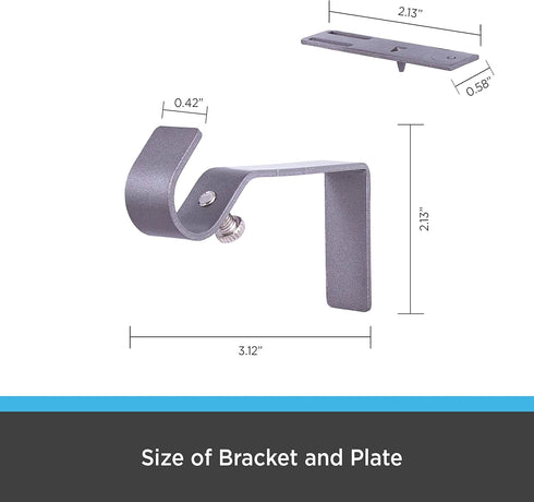 Kenney Fast Fit 5/8" No Measure Curtain Rod Brackets, Pewter