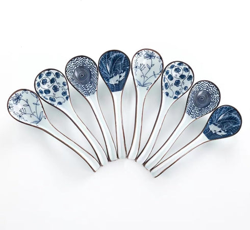 Soup Spoons Set of 8, Long Handle Ceramic Ramen Spoons for Dumpling, Pho, Noodles, Dishwasher Safe