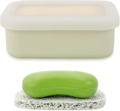 Travel Soap Case, Leak Proof Silicone Soap Container with Drainage Layer, Shatterproof Holder for Travel, Camping, Gym