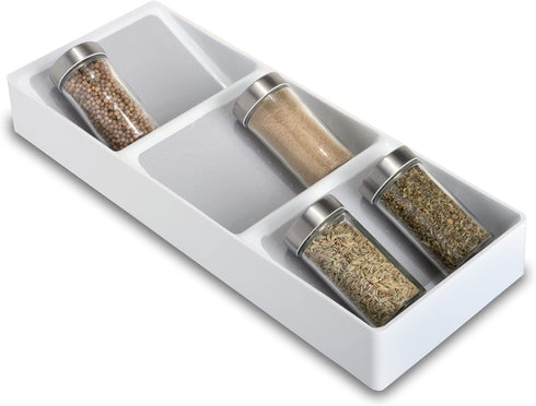 Smart Design 3 Section Plastic Spice Rack Drawer, Non-Slip Lining and Feet, BPA Free, Seasoning Jars, Makeup Storage,