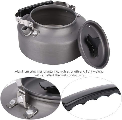 Outdoor Camping Tea Kettle Teapot 1.1L, Portable Coffee Pot Picnic Set, Wood Stove Steamer for Hiking (Grey)
