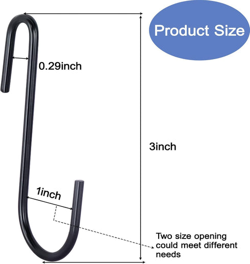 30 Pack 3 inch Heavy Duty S Hooks Black Pan Pot Holder Rack Hooks S Shaped Hanging Hooks Hangers for Kitchenware Spoons Pans Pots Utensils Clothes Bags Towels Plants by ESFUN