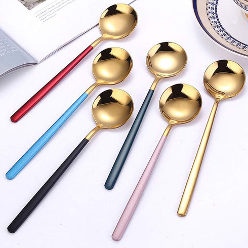 6 Pieces 18/10 Stainless Steel Korean Soup Spoons, Silver Cutlery