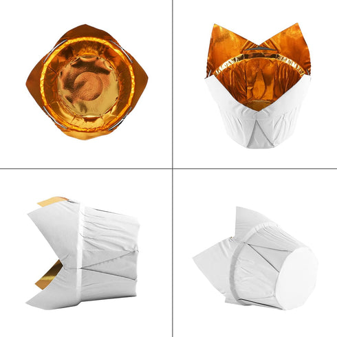 Party Hippo Gold Tulip Cupcake Liners Baking Paper Cups Holders, Greaseproof Muffin Cases Wrappers for Wedding Birthday