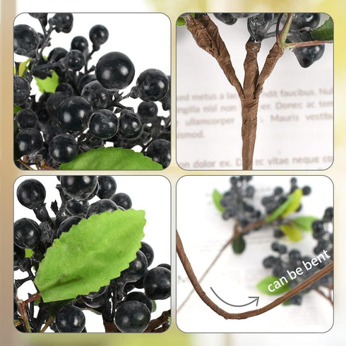 4pcs HUIANER Artificial Berry Fake Dark Blue Berry Lifelike Fruits Simulation Flowers for Wedding DIY Bridal Bouquet