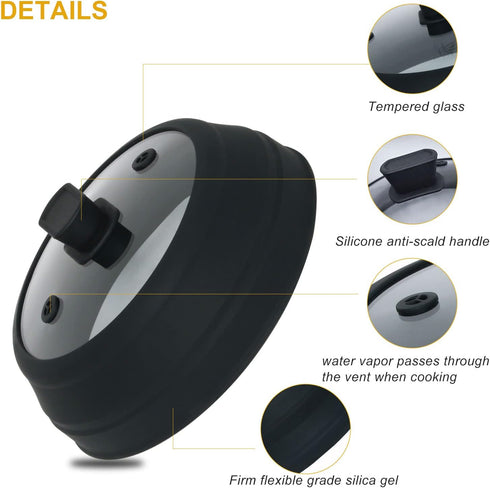 Microwave Splatter Cover | Collapsible Plate Cover Lid with Easy Grip Handle, Tempered Glass & Silicone