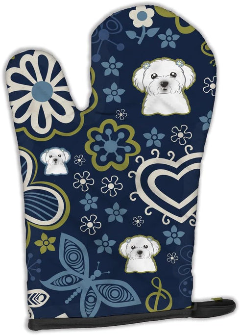 Caroline's Treasures BB5059OVMT Blue Flowers Maltese Oven Mitt - Heat Resistant Thick Kitchen Mitt