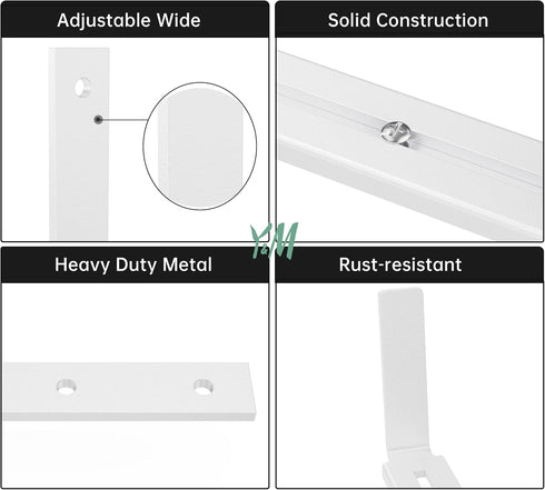 Y&M Adjustable Brackets for Window Boxes Planters, 4 Pack Universal Outdoor Hanging Brackets, White Steel.