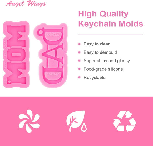2 Pcs Mom and Dad Words Keychain Silicone Mold Set for DIY Mother's Day/Father's Day Gifts, Baking Cake Topper Decor
