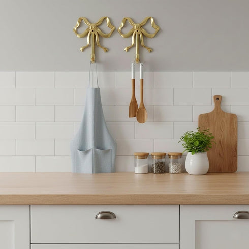 2Pcs (2.76X2.36X0.79in 7.01X5.99X2.00cm) LOGOFUN Bow Hooks Gold Bow Hooks for Wall Brass Bowknot Wall Hook for Towel