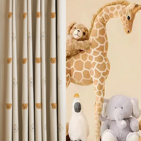 Grommet 3D 1 W42 L84 inch) Cartoon Bears Kids Blackout Curtains for Babys Bedoom Living Room Top Beige Embroidery Bear
