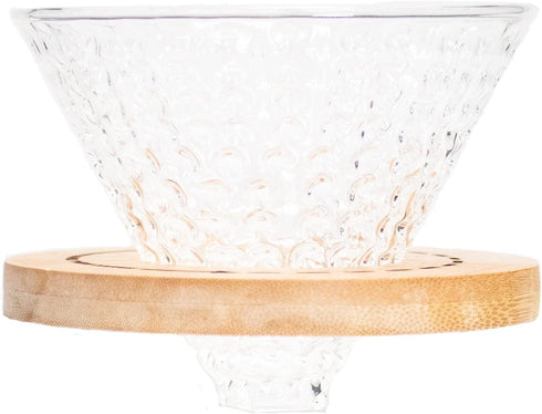 CEREMONY Borosilicate Glass Pourover Dripper with Bamboo Holder, Fits V60 02 Filter
