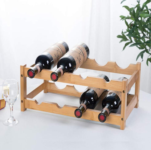 Wine Rack, Natural Bamboo Countertop Wine Storage Rack, 2-Tiers for 8 Bottles, Wine Display Shelf