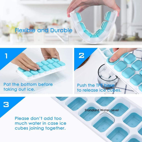Ice Cube Trays, Silicone Easy-Release 14-Ice Trays with Spill-Resistant Lid, BPA Free, 2 Pack