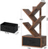 4-Tier Simple Deluxe Tree Bookshelf with Drawers, Compact Corner Bookcase with Storage Cabinet & Open Shelves, Rustic