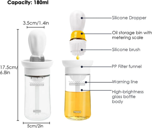 T-OB21S, TINMIX Oil Dispenser Bottle with Silicone Basting Brush - Kitchen Olive Oil Bottle for Cooking Vinegar Sauce