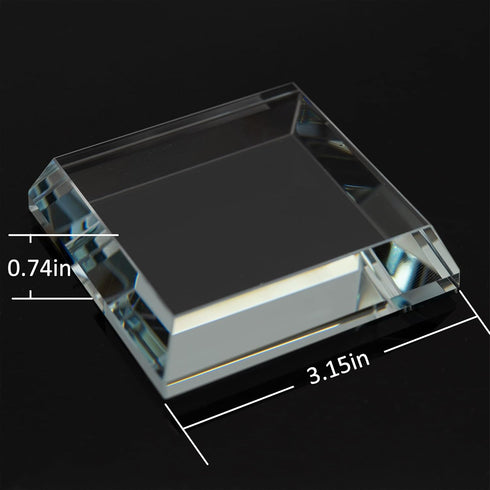 StayMax Clear Crystal Glass Square Display Base for Collectibles (3.14inch*3.14inch*0.7inch)