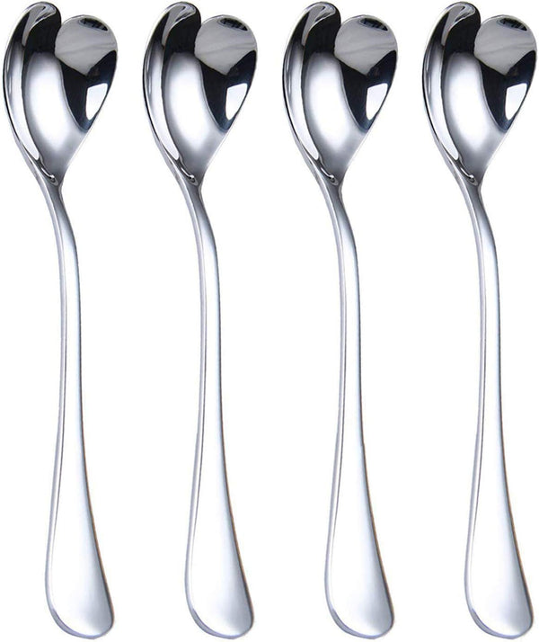 Heart Shaped Spoons Set of 4, 18/10 Stainless Steel Dessert and Ice Cream Spoons, 6.7 inches