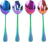 4 Pieces Colorful Serving Spoons Set, 2 Large Serving Spoons and 2 Slotted Spoons, Rainbow Stainless Steel Utensils