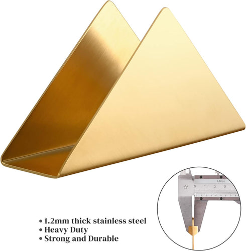 Gold Stainless Steel Napkin Holder, Modern Triangle Cocktail Napkin Dispenser Organizer for Kitchen Countertops and