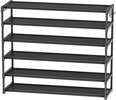 6 39Pairs, 2 Closet LUKYTOWER Extra Long Shoe Rack Tier Shoe Storage Organizer with Hooks, Wide Stackable Shoe
