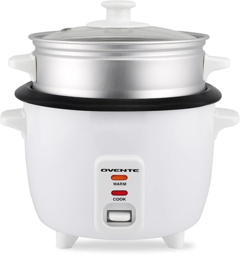 OVENTE Electric Rice Cooker, 10 cups Cooked (5 cups Uncooked), White, with Food Steamer Basket & Automatic Keep Warm