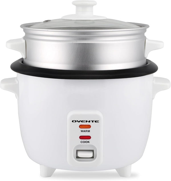 OVENTE Electric Rice Cooker, 10 cups Cooked (5 cups Uncooked), White, with Food Steamer Basket & Automatic Keep Warm
