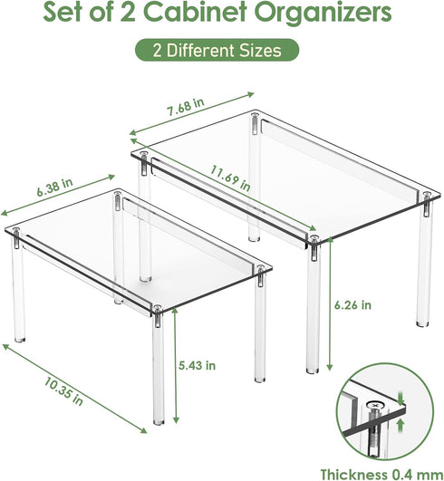 Set 2 11.7" 7.7" 6.3" Delamu Clear Kitchen Cabinet Organizer, of Acrylic Shelf Organizer for Cupboard Organizers