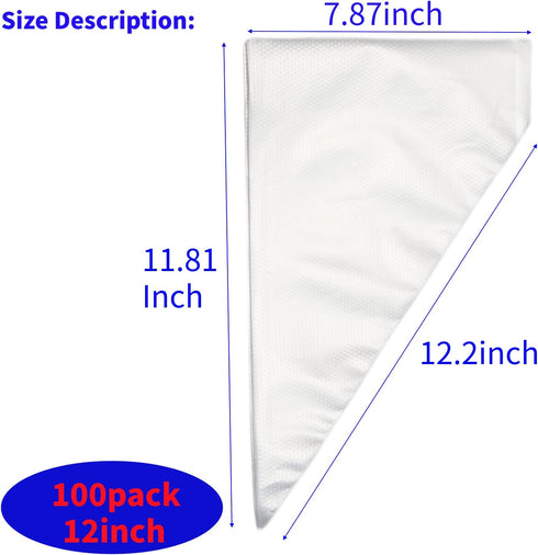Tipless Piping Bags Disposable - 100Pcs 12 Inch Pastry Bags for Royal Icing, Frosting, and Cake Decorating