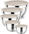 Khaki Mixing Bowls with Lids, Set of 5, P&P CHEF Stainless Steel Nesting Salad Bowls for Mixing & Storing