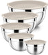 Khaki Mixing Bowls with Lids, Set of 5, P&P CHEF Stainless Steel Nesting Salad Bowls for Mixing & Storing